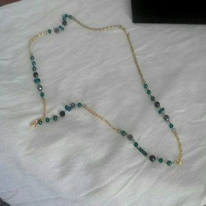 Ladies long necklace - green semi precious stones